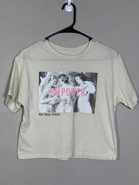 Organic Collective The Three Graces Empower Cream Cropped Organic Cotton Tee XS